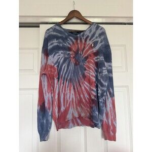 Polo Ralph Lauren Mens XL Red Tie Dye Pima Cotton Knit V-Neck Sweatshirt Pony